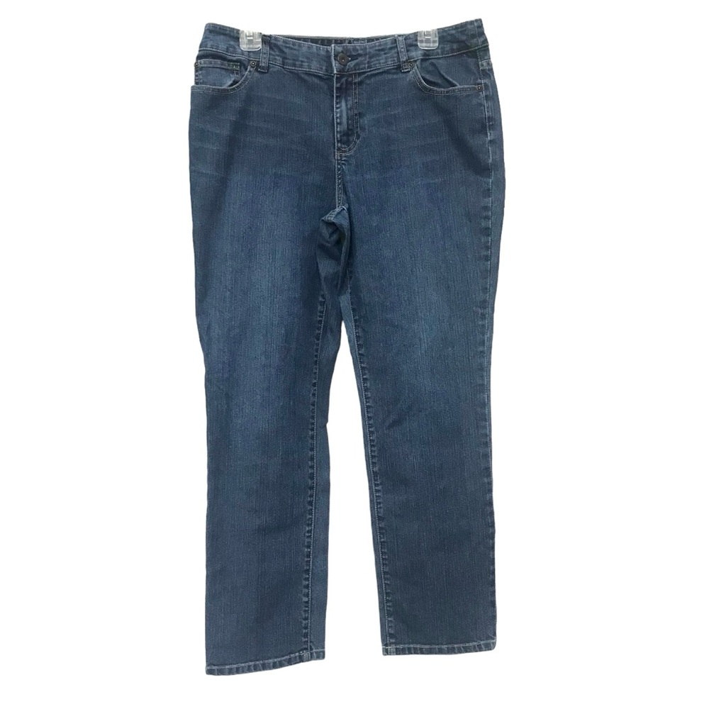 Chico’s Platinum Denim size 2 Short Medium Wash denim Tapered Jeans L 12